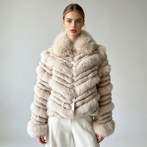Nuovo Cappotto di Lusso Reversibile in Vera <span class=keywords><strong>Pelliccia</strong></span> di Volpe e Coniglio per <span class=keywords><strong>Donna</strong></span> - Product Image 2
