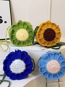 Bolso Tejido de Lana, Bolso Pequeño de Ganchillo Fresco y Ligero, Nuevo Bolso de <span class=keywords><strong>Mujer</strong></span> Artesanal con Flores 2026, Bolso de Hombro - Product Image 1