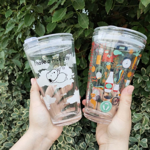 Mignon 400ml 13.5oz Échelle Tasse À Eau Enfants Tasse À Lait En Verre Avec Paille En Silicone et Couvercle Bouteille En Verre - Product Image 5