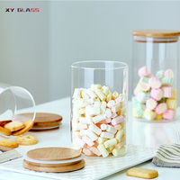 En gros haute qualité borosilicate stockage avec couvercle en bambou bocal en verre recyclé
