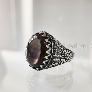 Vente en gros de bagues pour hommes en quartz fumé naturel, pierres précieuses, pierres de naissance d'avril, bijoux de mariage lourds de toutes tailles, bagues en argent sterling 925 - Product Image 1