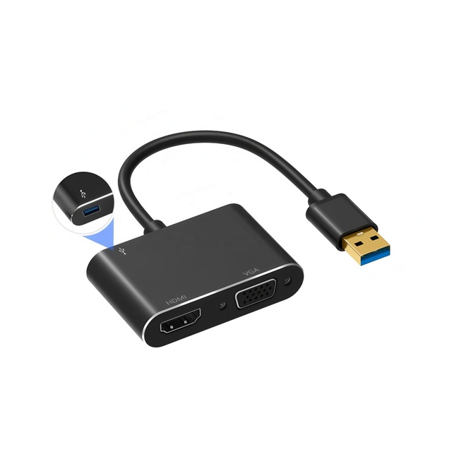 USB 3.0 Type-C to for VGA 3 in 1 Multiport Adapter 1080P HD Video Converter for Laptop PC Monitor Projector TV