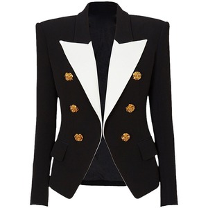 Ocstrade Haute Qualité Noir et Blanc Métal Rose Bouton Femme Veste Col V Moulante Serré Casual Léger Vestes Femme Manteaux - Product Image 1