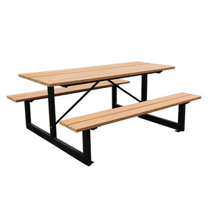 Meubles d'extérieur en bois <span class=keywords><strong>composite</strong></span> plastique <span class=keywords><strong>Table</strong></span> de pique-nique Restaurant Café <span class=keywords><strong>Table</strong></span> d'extérieur en bois WPC avec deux bancs - Product Image 4
