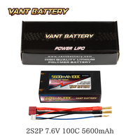 Casing keras pendek tegangan tinggi 2S Lipo baterai 7.6V 5600mAh 100C Graphene dengan konektor Deans untuk model perahu truk RC