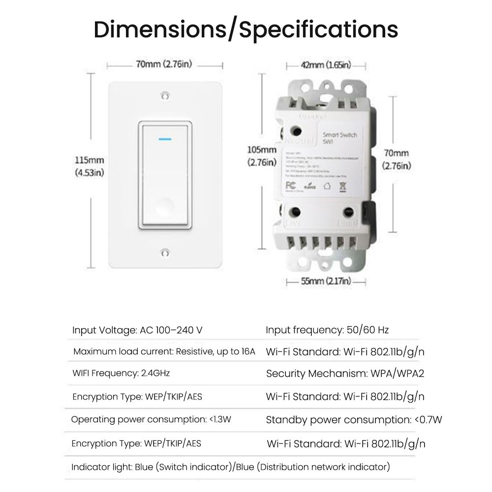 HONPNK High-Quality US Standard Wireless Smart Wall Switch With WiFi Remote Control Voice Control Wall Switch