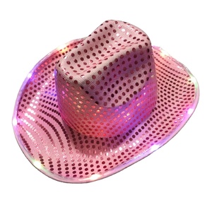 Cappello da Cowboy Rosa con Paillettes, Cappello <span class=keywords><strong>LED</strong></span> per Feste <span class=keywords><strong>Disco</strong></span>, Cappello da Cowboy Luminoso per Halloween e Natale - Product Image 1