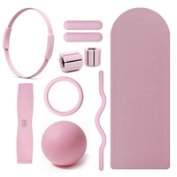Tapis de yoga en caoutchouc PU rose, anneau de Pilates, bracelet lesté en silicone, haltère, accessoires de cross-training, Pilates léger