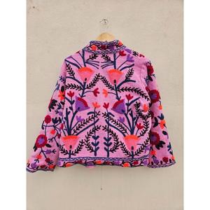 TNT Suzani Embroidery <b>Pink</b> <b>Jacket</b> with Floral Designed Elegant Round Neck Short <b>Tweed</b> <b>Jacket</b> Fashion - Product Image 1