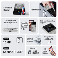 Nouveau téléphone pliable X6 2026 Android 15 6 Go de RAM 128 Go de ROM Écran AMOLED FHD+ 6,9 pouces Écran tactile Smartphone Téléphone Android