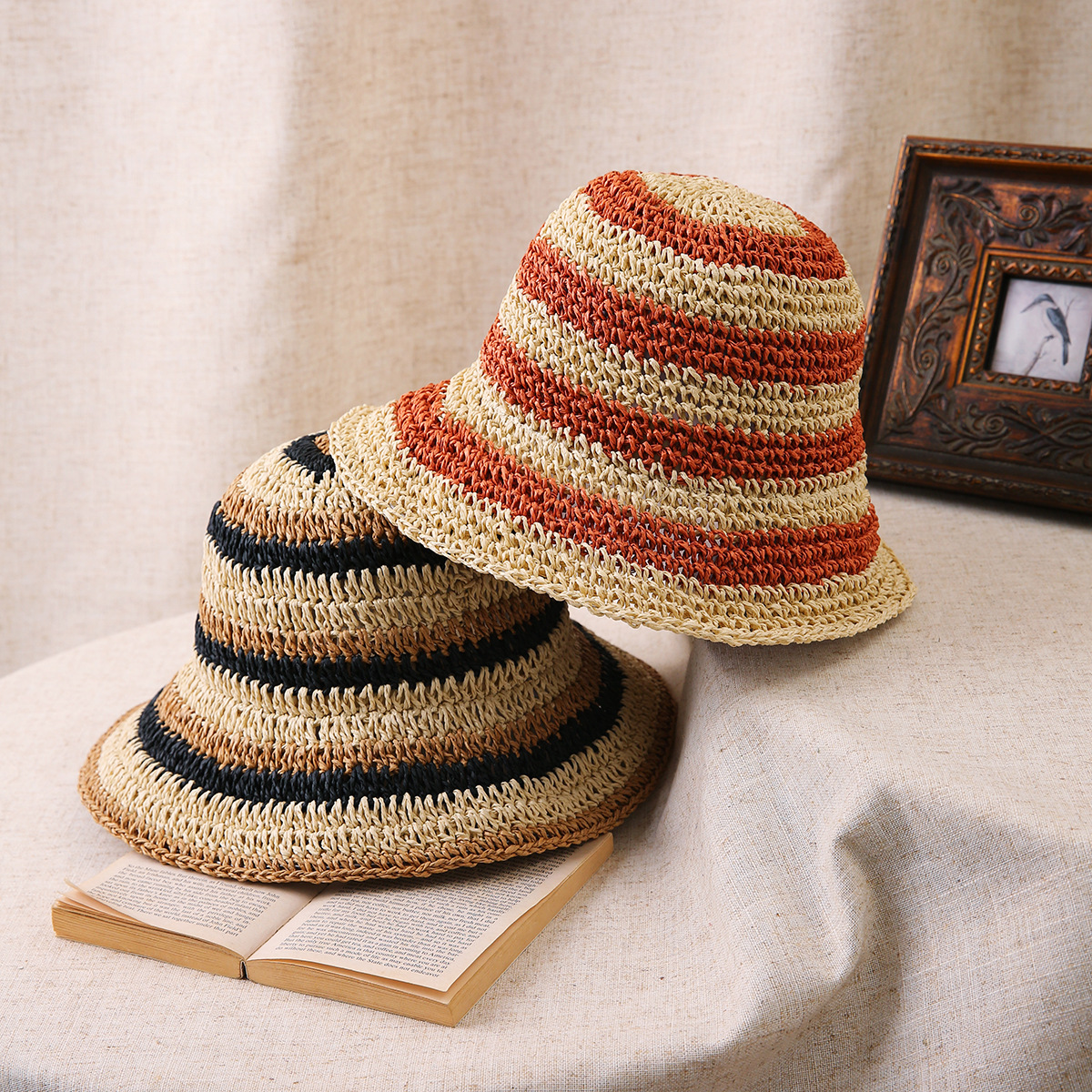 Crochet Straw Bucket Hat Wide Brim Foldable Beach Sun Hat Summer Summer Handwoven Colourful Sun Hats For Women Girl Foldable  main image 4