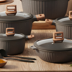 Ensemble de casseroles en aluminium moulé sous pression écologique de 12 pièces, revêtement en granit marbré sain, antiadhésif, pour la cuisine à domicile - Product Image 5