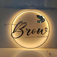 Enseigne miroir ronde et dorée pour salon de coiffure avec led acrylique au prix d'usine Enseigne personnalisée avec logo lumineux Enseigne LED acrylique avec logo de boutique