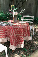 Nappe en coton de style farmhouse américain avec broderie 3D et bords festonnés, nappe ronde en coton pour la salle à manger