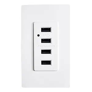 American USB Receptacle Outlet with 4 High-Speed USB Charging Ports and LED Indicator, Wall Plate Included, UL Listed, White