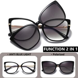 نظارات شمسية نسائية فاخرة من TR90 بتصميم عين القطة مع مشبك مغناطيسي 2 في 1، حماية من الأشعة فوق البنفسجية 400، مستقطبة، مضادة للضوء الأزرق للقيادة وللاستخدام مع النظارات الطبية وشاشات الكمبيوتر - Product Image 3