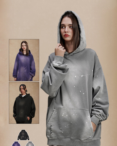 H5609 Sweat-shirts à capuche oversize d'hiver 400 GSM 100% coton, délavés à l'acide, effet vieilli, pour hommes et femmes - Product Image 1