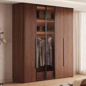 Nuovo <span class=keywords><strong>Armadio</strong></span> in Legno Massello di Quercia per <span class=keywords><strong>Camera</strong></span> <span class=keywords><strong>da</strong></span> <span class=keywords><strong>Letto</strong></span> con Angoli Arrotondati, Porta Singola Curva fino al Soffitto in Colore Noce Vintage - Product Image 2