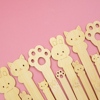 Bâtonnets de crème glacée en bambou naturel DIY Parent-enfant Dessin animé Mignon Créatif Bâtonnets de sucettes glacées jetables en bambou Vente en gros