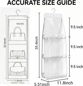Handbag Hanging Organizer Foldable 6-<b>Pocket</b> Clear Windows Side Slots <b>Plastic</b> Home Closet Storage Shelves White - Product Image 2