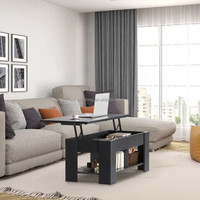 Table basse relevable avec rangement caché et hauteur réglable, idéale pour travailler ou dîner sur le canapé