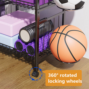 Carrello Multifunzionale per Attrezzature Sportive, Portaoggetti per Basket e Tappetini Yoga con Ripiano in Metallo, Imballato in Scatola - Product Image 5