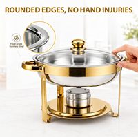 Plats de service ronds Weeding Catering couleur or 4,5 L en acier inoxydable, chauffe-plats de buffet avec couvercle en verre