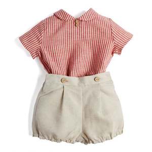 2021 été espagnol enfant en bas âge bébé garçon vêtements ensembles chemises rouges avec short rayé enfants enfants vêtements en gros 08AS105375 - Product Image 2