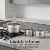 Ensemble de casseroles Perium en acier inoxydable de style américain, 6 pièces, compatible induction, avec couvercle en verre, sans BPA