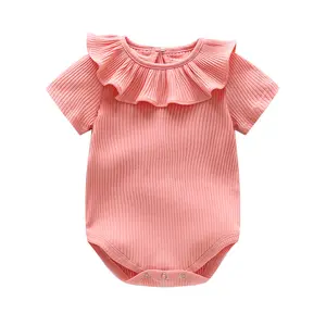 Newborn Cotton Solid Lace Collar Unisex Short Sleeve Baby Boy Girl Bodysuits For Baby Clothes Soft Infant Romper Pajamas