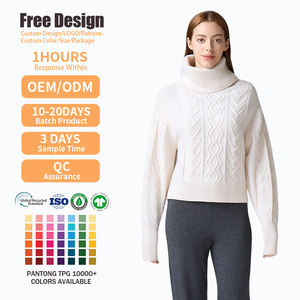 Pull col roulé en maille torsadée blanc uni personnalisé, coupe ample et confortable, collection Automne Hiver 2026 pour femme - Product Image 2