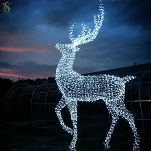 CE/ROHS 大型户外装饰商业圣诞白色 3D 驯鹿图案灯