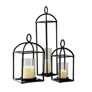 Lanterne à bougie en fer forgé Fallon, couleur noire, pour la décoration d'intérieur, de mariage et de fêtes, lanternes suspendues et au sol en promotion - Product Image 1
