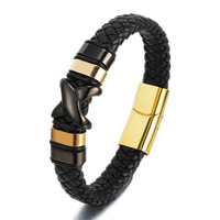 Nouvelle arrivée Retro Letter X Bracelet en cuir véritable Bracelet en cuir magnétique en acier inoxydable tressé à la mode pour hommes