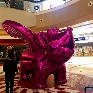 Animales inflables personalizados, cerdo volador con alas, color rojo y rosa