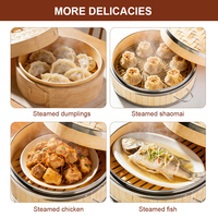 Panier vapeur en bambou à deux niveaux de 10 pouces, écologique, avec couvercle, pour restaurant, idéal pour les raviolis, les dim sum et la cuisine chinoise (vente en gros)