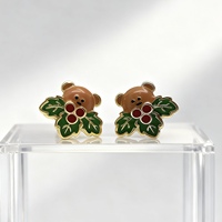 Boucles d'oreilles clous en argent 925 plaqué or Hongqi Holly Bear avec zircon serti clos, design mignon pour cadeau de fête et d'anniversaire