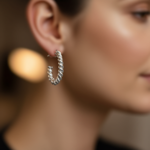 E1838 White Gold Twisted <b>Hoop</b> <b>Earrings</b> Unisex <b>Fine</b> Jewelry 10mm Diameter - Product Image 2