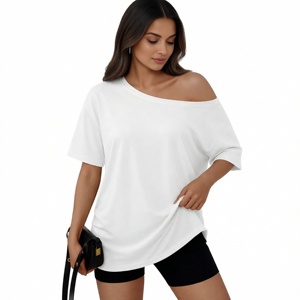 Nueva Camiseta Y2K 2026 para Mujer, con Hombros Descubiertos, Estilo Casual, Cuello Diagonal, Sexy, a la Moda - Product Image 2
