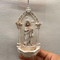 Sculpture religieuse artisanale peinte à la main - Souvenir de Noël en résine au design occidental - Art de stockage d'eau bénite