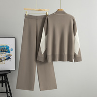 Ensemble pull et pantalon large à col roulé à motif géométrique diamanté personnalisé pour femme, nouvelle collection automne-hiver, élégant, tricoté