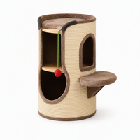 YAOYUE Arbre à chat cylindrique en sisal et carton avec perchoir latéral en peluche – Tour durable pour chat avec griffoir intégré