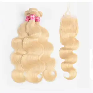 Extensiones de cabello humano Rubio 613 con cierre, mechones de Color rubio 613 con cierre Frontal, venta al por mayor