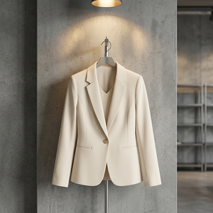 Blazer Beige para Mujer al por Mayor, Mezcla de Viscosa/Poliéster, Cuello de Solapa, Manga Larga, Transpirable, Antiarrugas, Color Sólido, Corte Regular - Product Image 2