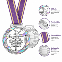 Médaille de danse ronde personnalisée en fonte sous pression, revêtement irisé, relief 3D avec ruban pour concours, spectacle et cérémonie de remise des prix