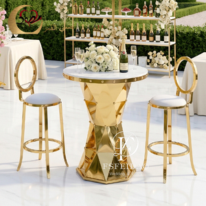 Stainless Steel Mirror <b>Bar</b> High Top Cocktail <b>Table</b> with Modern Design for Wine Cellar & Outdoor Use - Product Image 2