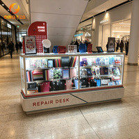 Comptoir d'exposition en verre trempé pour magasin de téléphonie mobile, bureau de réparation avec étagères ouvertes pour vitrine de téléphones portables