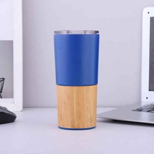 Gobelet moderne en acier inoxydable avec base en bambou, double paroi isolée sous vide, pour usage au bureau - Product Image 4
