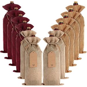 Set de Bolsas de Vino Reciclables con Cordón de Franela y Etiqueta de Papel Kraft, para Regalo - Product Image 1