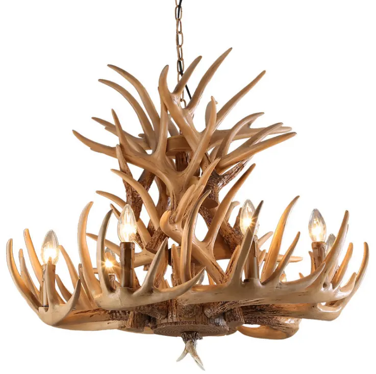 JYLIGHTING Nodic American Retro Bar Hanging Lights for Home Resin Antler Chandelier Light Pendant Lamp with Horn Deer